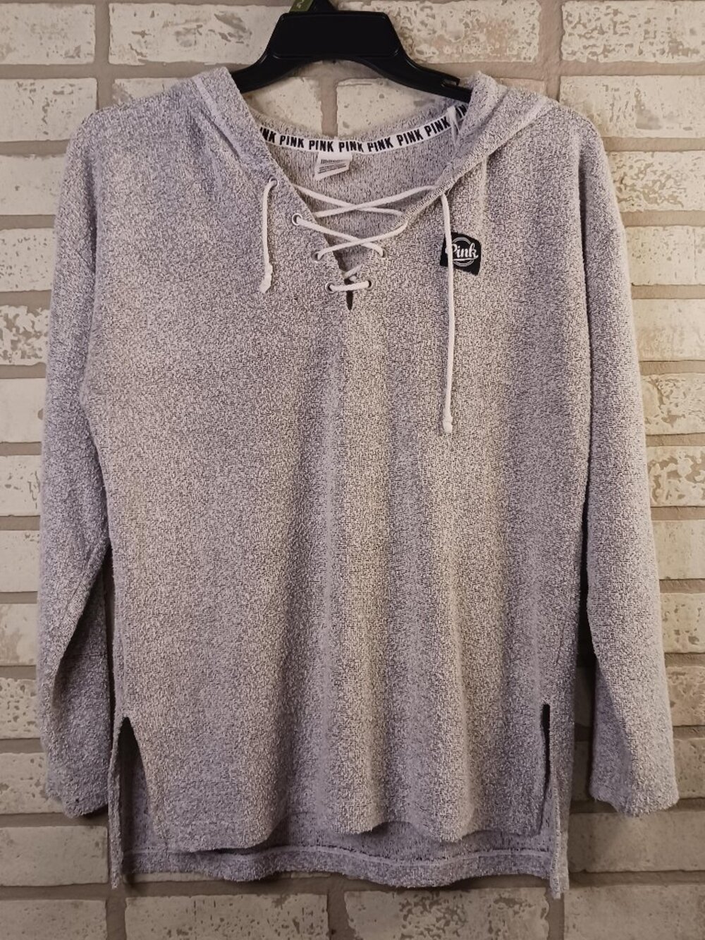 Victoria Secret Pink Womens Medium Terry Cloth Hoodie Criss Cross Lace Up